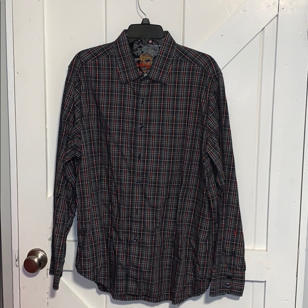 Robert Graham black plaid dress shirt xl